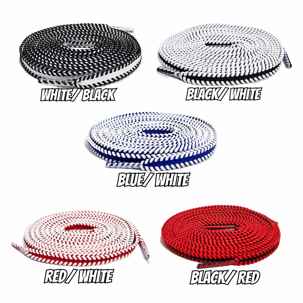 Baseball Stitches Flat Shoelaces - For KOBE KB 6 - Black - White - Red - Blue - Bred -